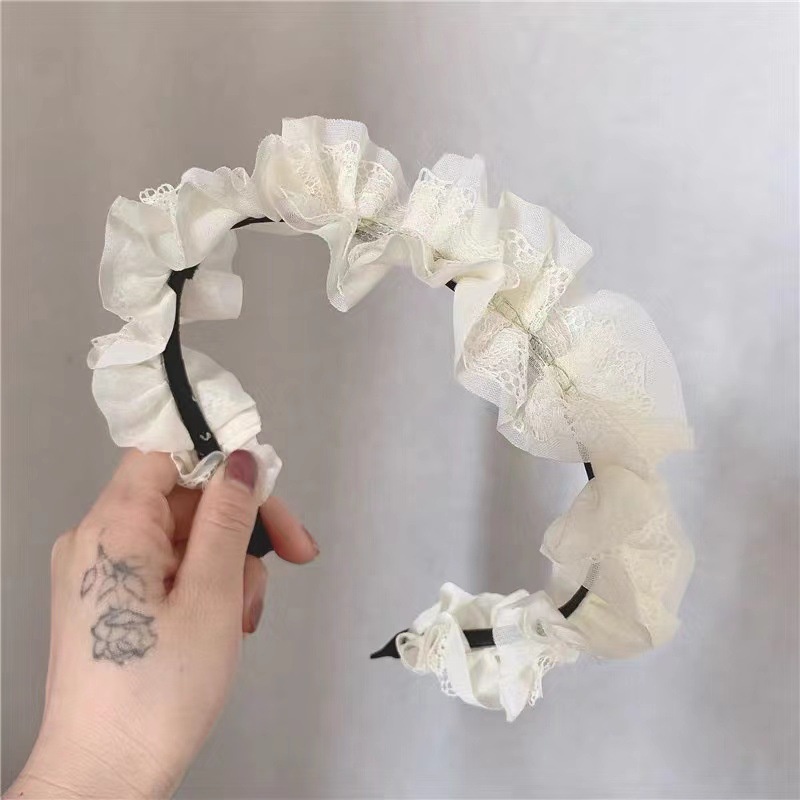 Băng Đô Cài Tóc Phối Ren Lưới Phong Cách Hàn Quốc Dễ Thương