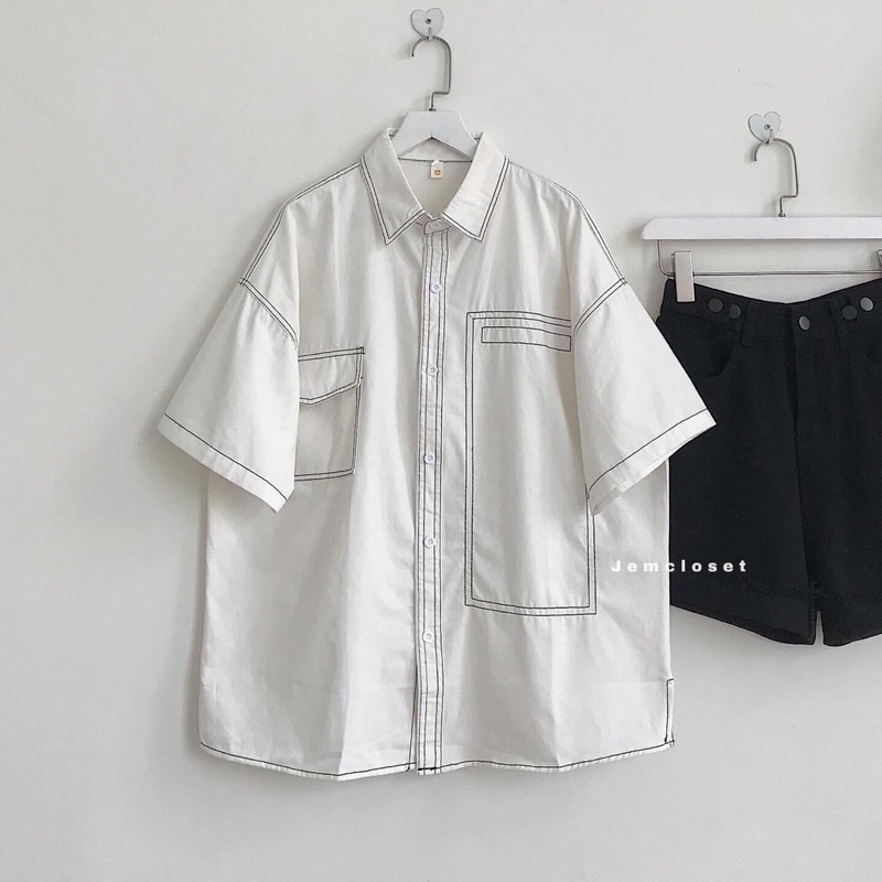 [SIEU SALE] Sơ mi chỉ nổi túi hộp nắp túi 2 màu đen-trắng (hàng có sẵn) | BigBuy360 - bigbuy360.vn