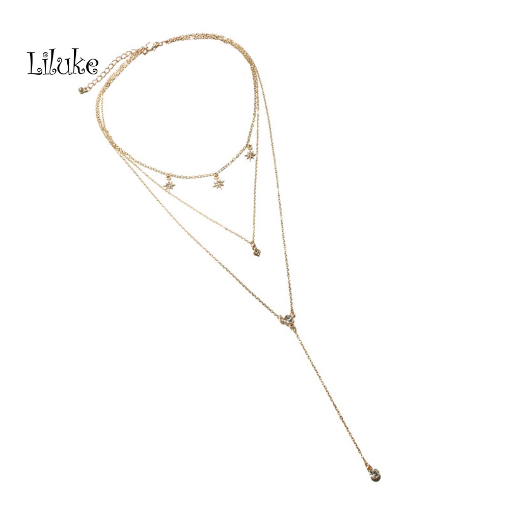 Vòng Cổ Choker Nhiều Lớp Mặt Hình Trăng Khuyết Đính Đá Thời Trang Cho Nữ