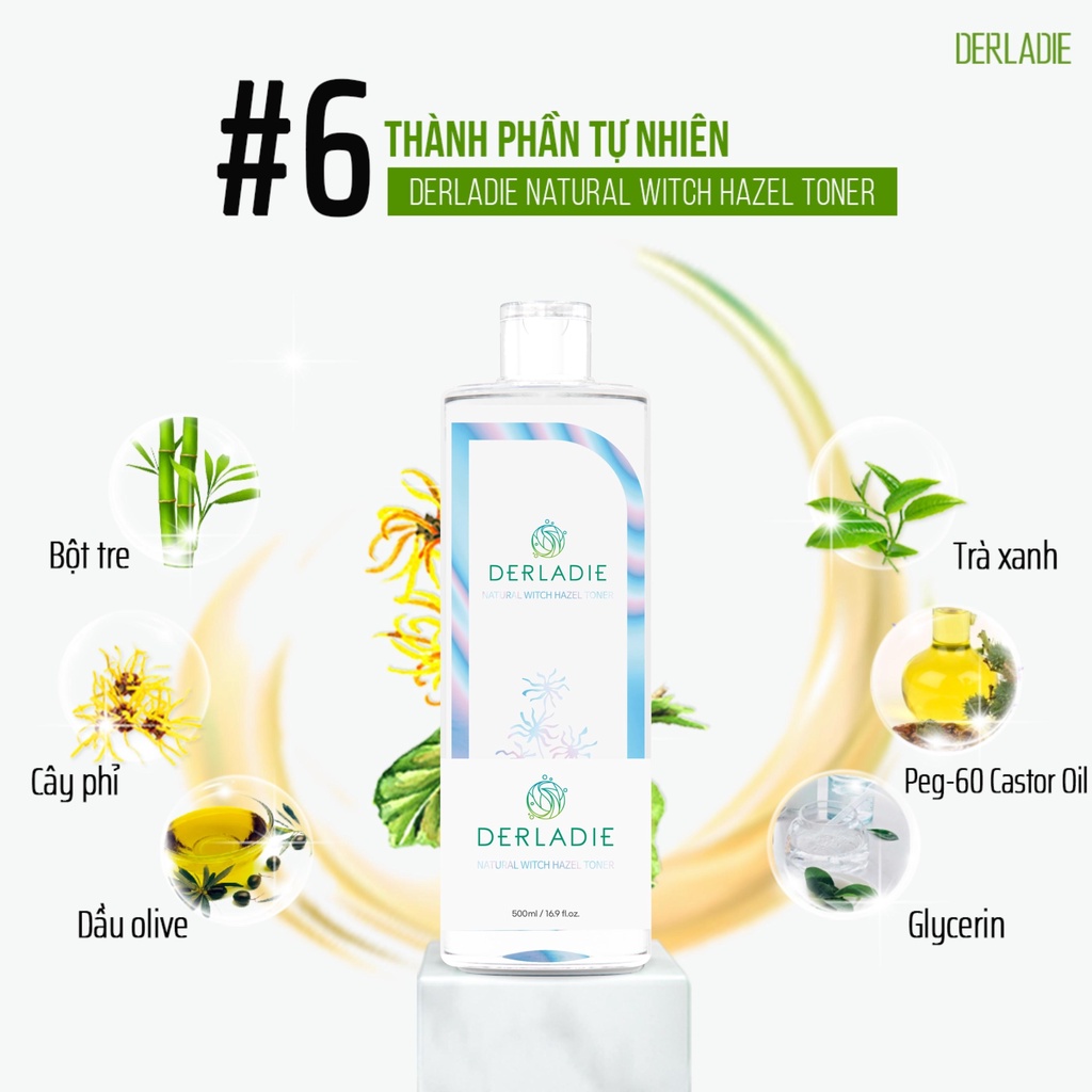 Toner Derladie Nước Hoa Hồng Derladie Natural Witch Hazel Ngừa Mụn, Làm Sạch Da 500ml