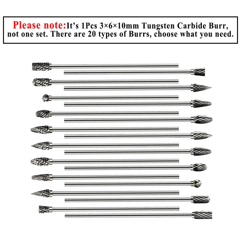 1 cái 3x6x100mm Tungsten cacbua quay Máy cắt phay Burr Dụng cụ quay Mata Porting Tool Mata Korek để khắc Đánh bóng chế biến gỗ Khắc