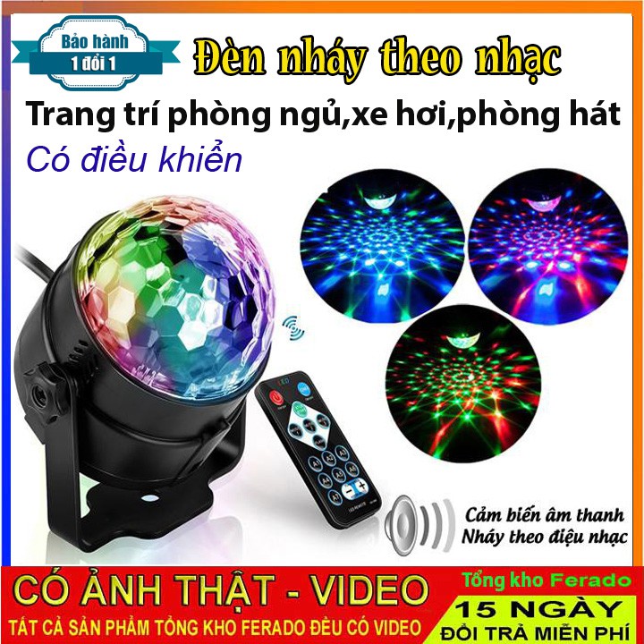 Đèn led trang trí xoay 7 màu cảm ứng theo nhạc cực đẹp [ Có điều khiển ] - Đèn nháy laze phòng bay vũ trường FERADO