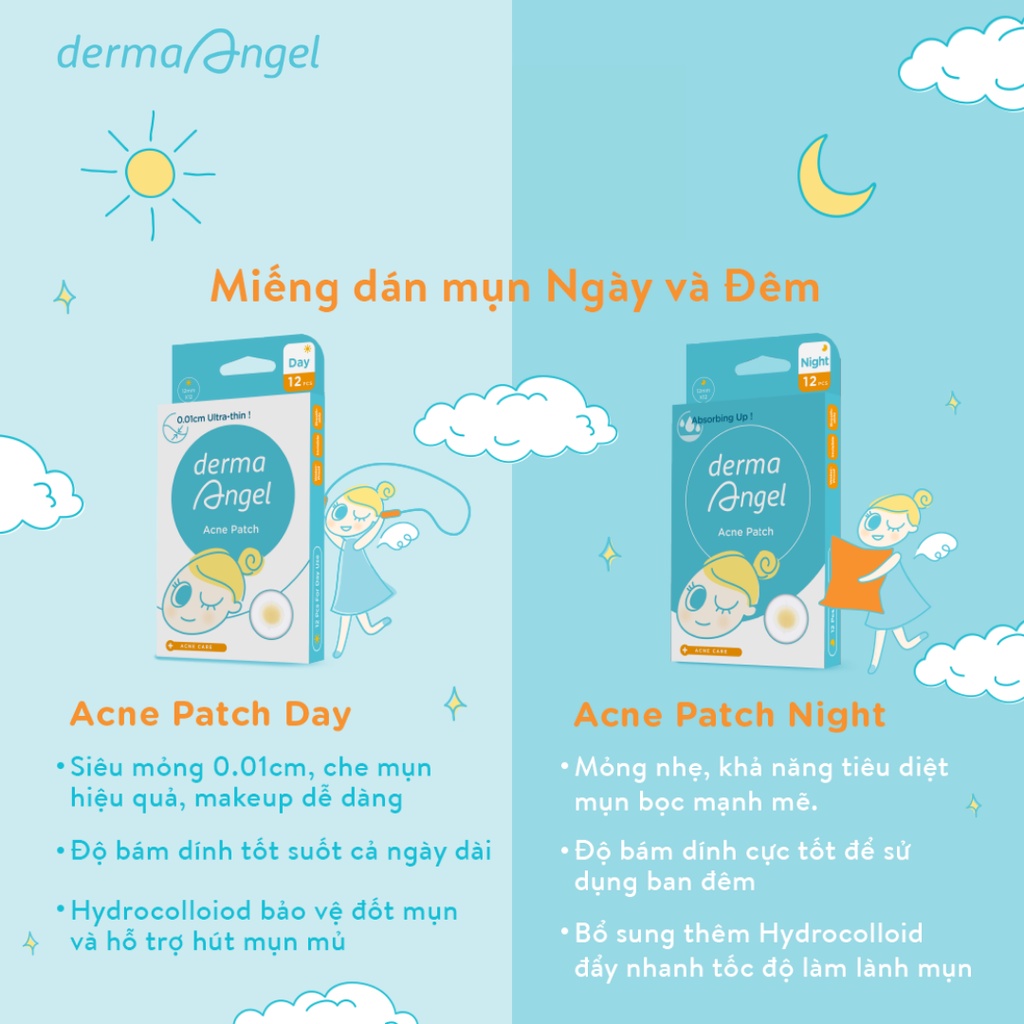 Miếng dán mụn Derma Angel dùng cho ban đêm (12 miếng) 15g