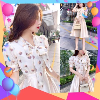 Váy liền áo hoa chân váy tafta 🎀FREESHIP🎀 Váy Thiết Kế Cao Cấp DVC - Teemo Store