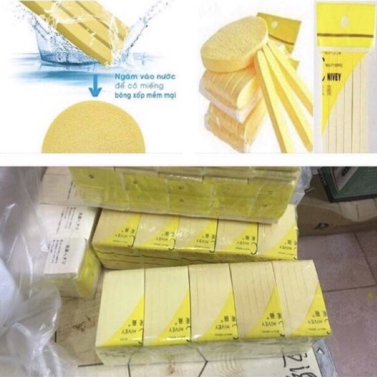 Bông nở rửa mặt bọt biển set 12 miếng - Bông mút rửa mặt đa năng chính hãng - Abby House
