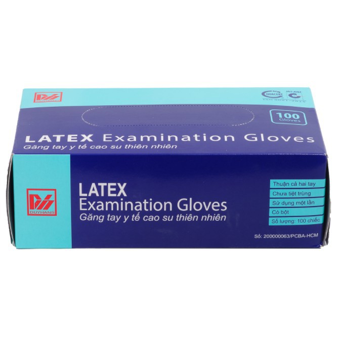 Thùng Găng tay y tế Duy Hàng có bột  - thùng 10 hộp Găng tay y tế  Duy Hàng cao su thiên nhiên LATEX Hộp 50 đôi(100 cái)