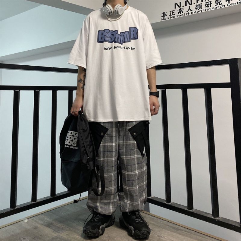 100% cotton áo thun tay lỡ cổ tròn form rộng unisex