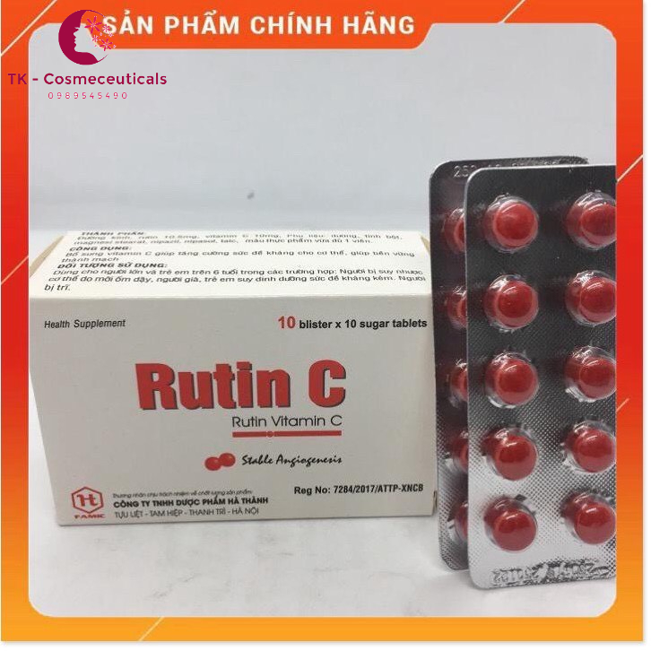 Rutin C Đại Uy/ Rutin C Hà Thành - Bổ Sung Vitamin C Giúp Tăng Tính Bền Mạch Máu, Giảm Chảy Máu Chân Răng - Hộp 100 Viên