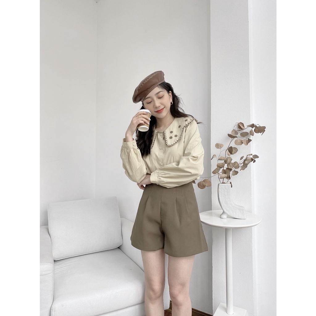 ÁO THÊU VIỀN CỔ 5 BÔNG HOA TRÒN 805