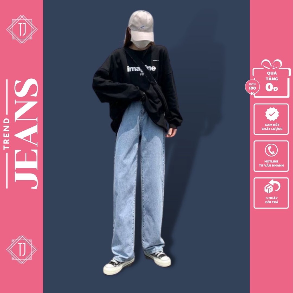 Quần jean ống rộng cạp cao ulzzang, quần bò nữ dáng suông TREND JEANS