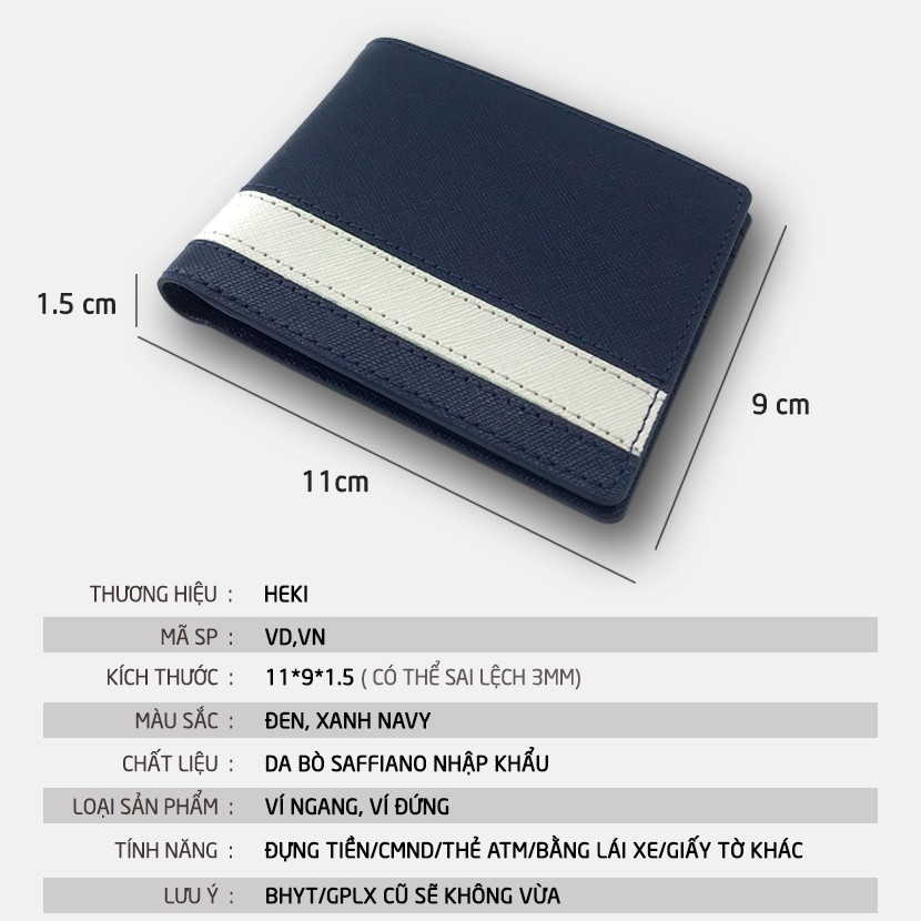 Ví Da Nam Cosmos Saffiano Bóp Da Cao Cấp Chống Thấm Nước Unisex Nam Nữ HEKI