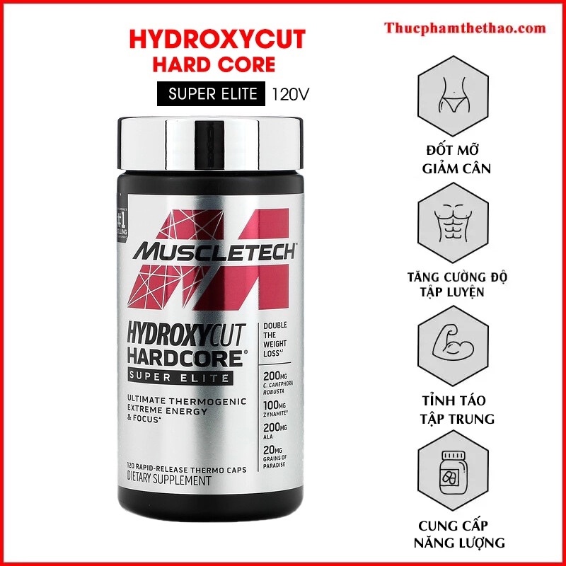 ĐỐT MỠ GIẢM CÂN SIÊU MẠNH HYDROXYCUT HARDCORE SUPER ELITE - 120 Viên - Chính Hãng Muscletech