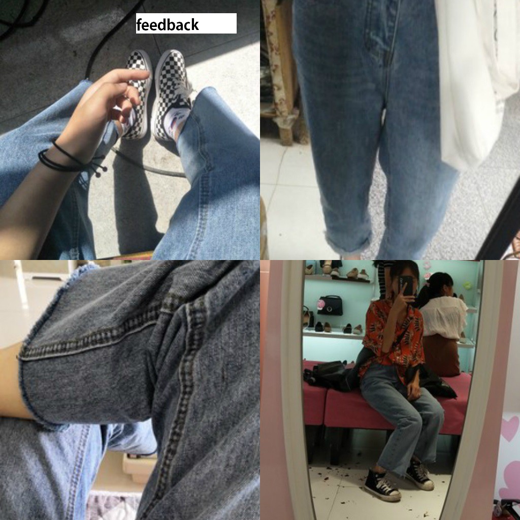 [SẴN]-Quần Jean eo cao ống suông xanh phong cách Ulzzang(Q30)