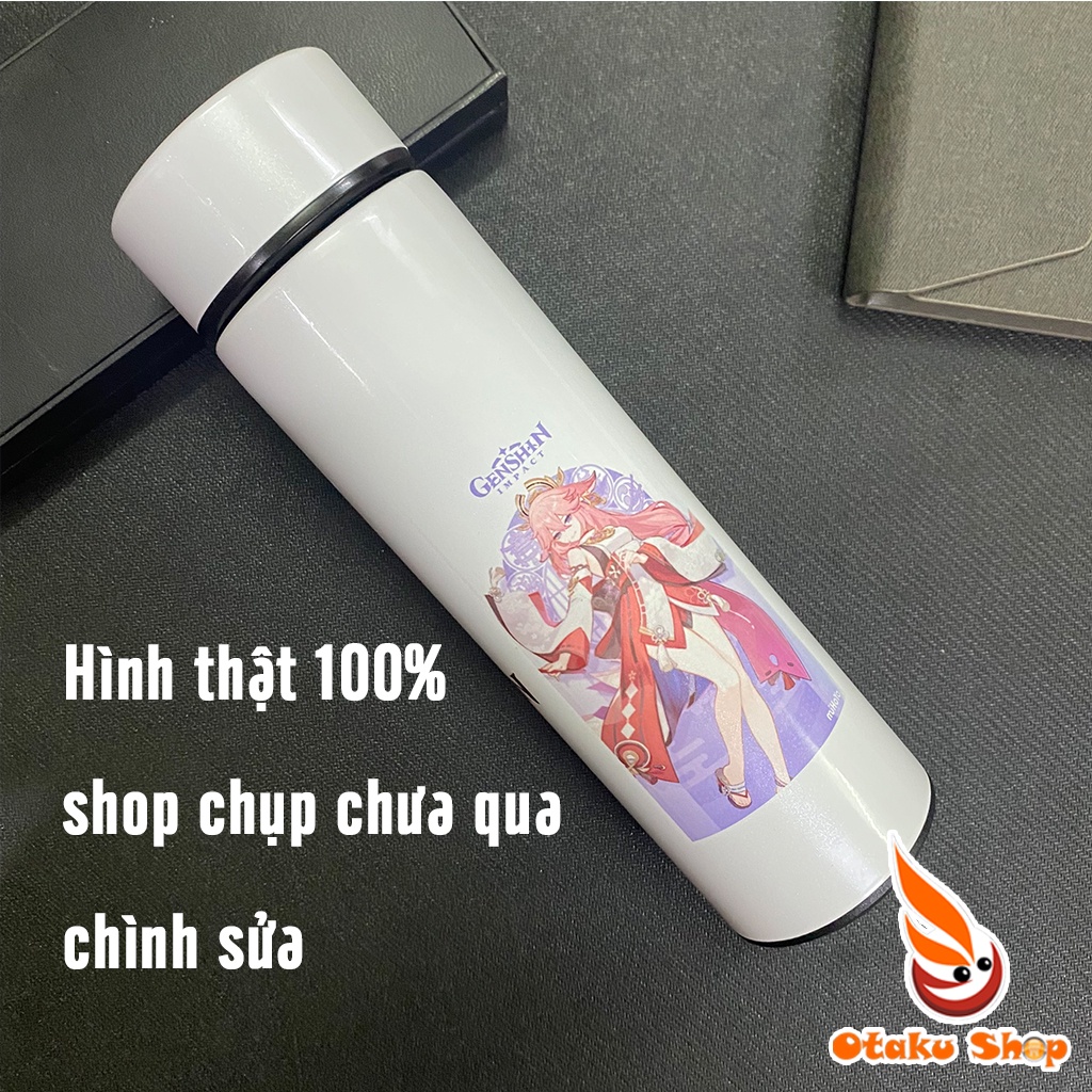 Bình giữ nhiệt Genshin Impact Inox 304 nắp có đèn LED hiển thị nhiệt độ nước có thể in theo yêu cầu hình anime Game idol