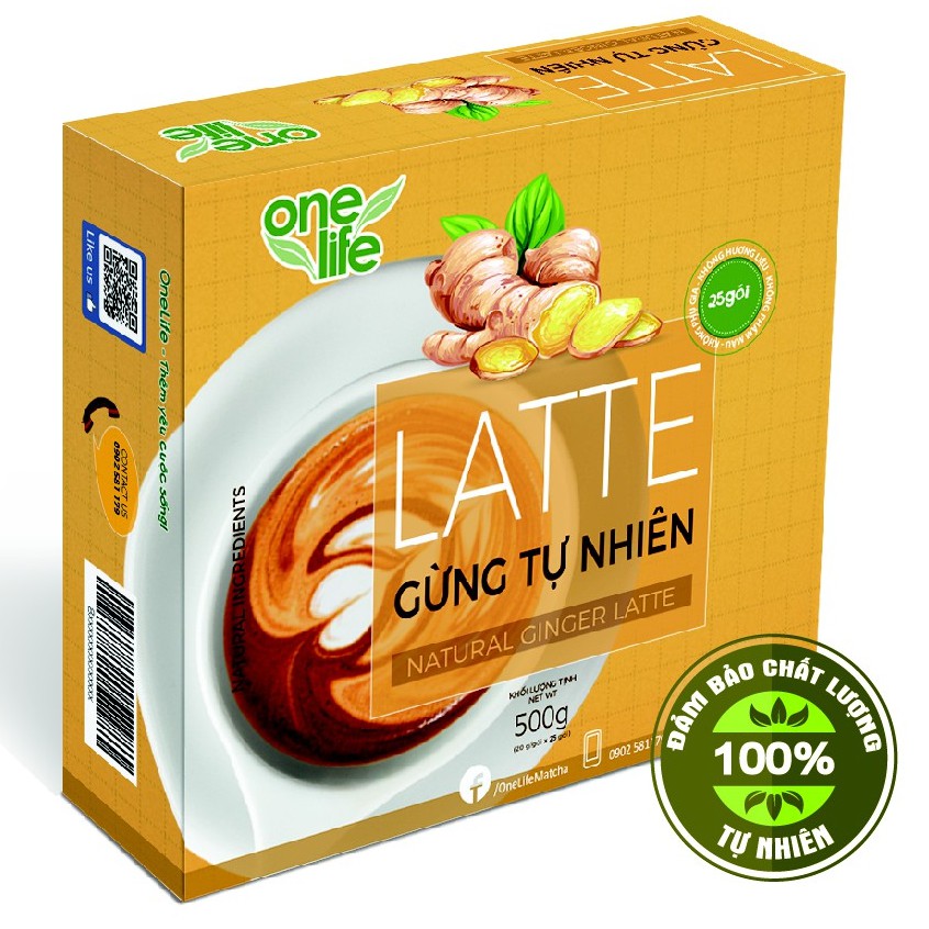 Hộp 25 gói Bột hòa tan uống liền Trà Sữa Gừng Latte ONELIFE thơm ngon béo bùi