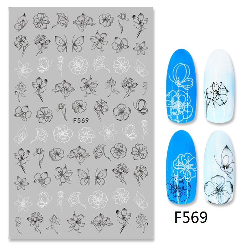 1 Miếng Dán Trang Trí Móng Tay 3D Họa Tiết Hoa Lá/Lá Mandala/Hình Học Độc Đáo