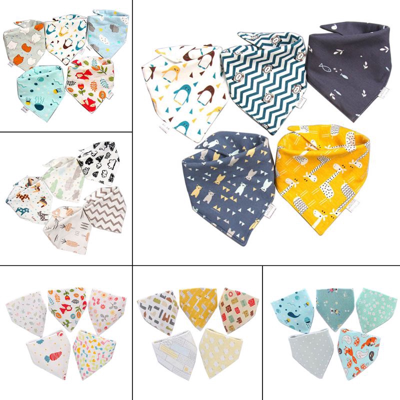 Set 5 Yếm Ăn Cotton Xinh Xắn Dành Cho Bé