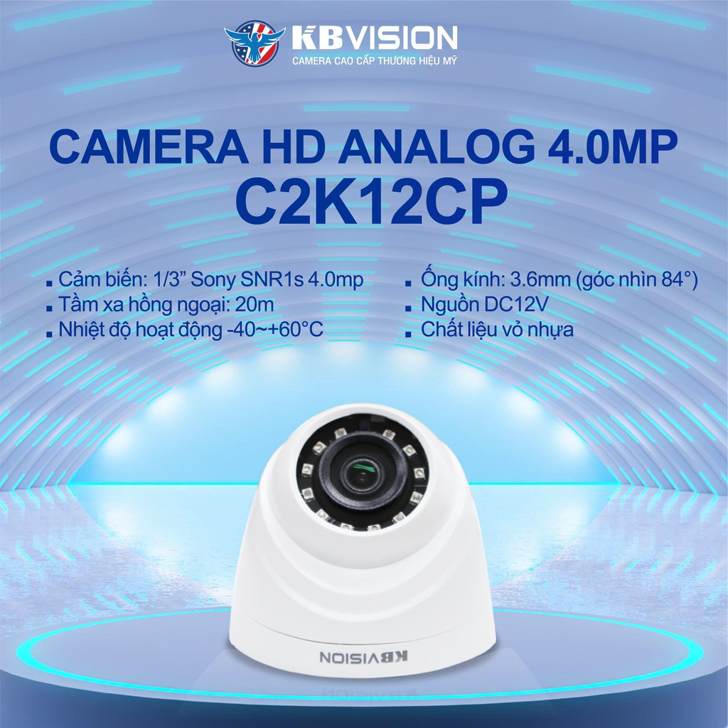 Camera Cảm Biến Ngày Đêm HDCVI hồng ngoại 4.0 Megapixel KBVISION KX-C2K12CP