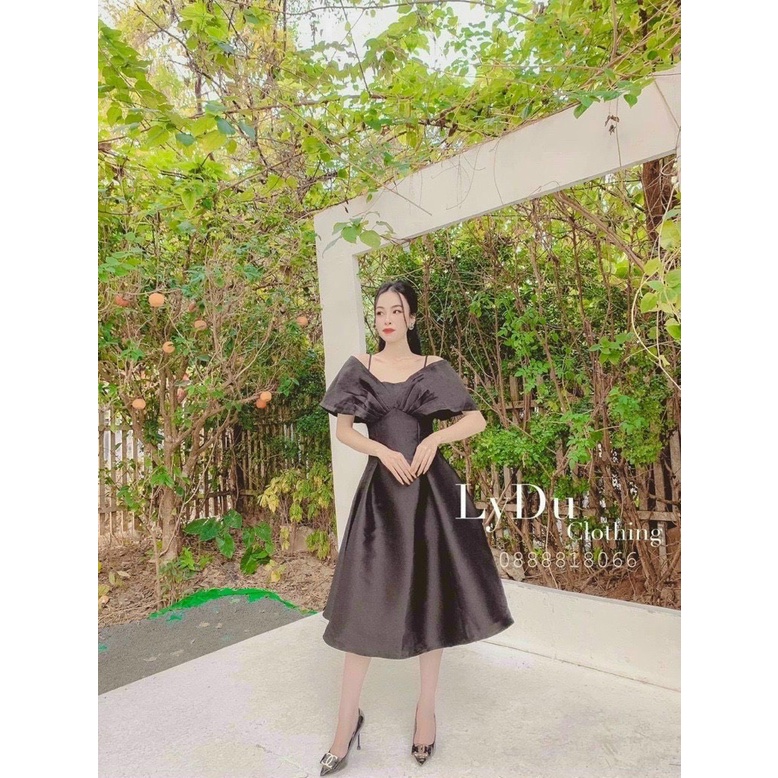 [10,10 Sales Freeship] Đầm công chúa, đầm nữ cố v trễ vai kiểu ôm eo dáng xòe chất tapda đi tiệc quyến rũ dx