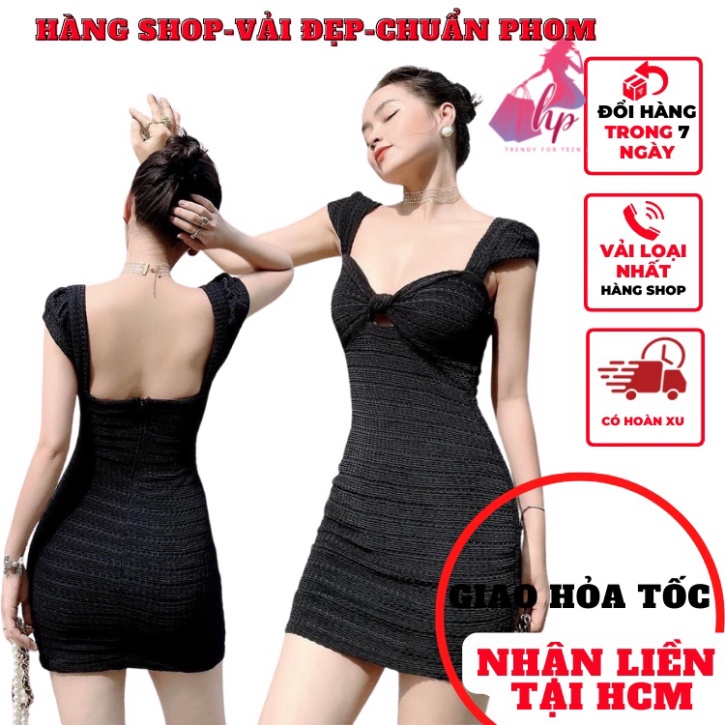 Váy đầm nữ 2 dây hở lưng khoét ngực dáng ngắn màu đen dự tiệc sang chảnh hàn quốc VD230 -moc