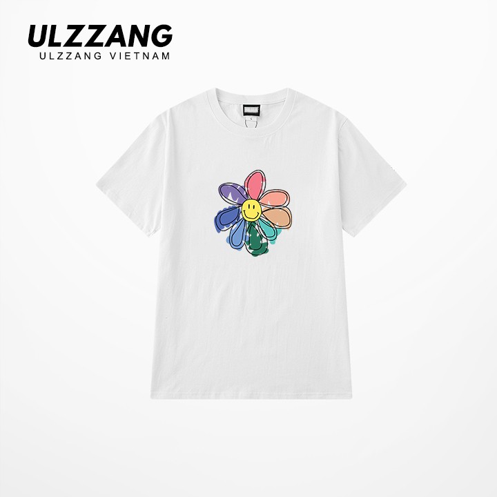 Áo thun tay lỡ ULZZANG cotton dáng unisex in hình hoa cúc mặt cười | BigBuy360 - bigbuy360.vn