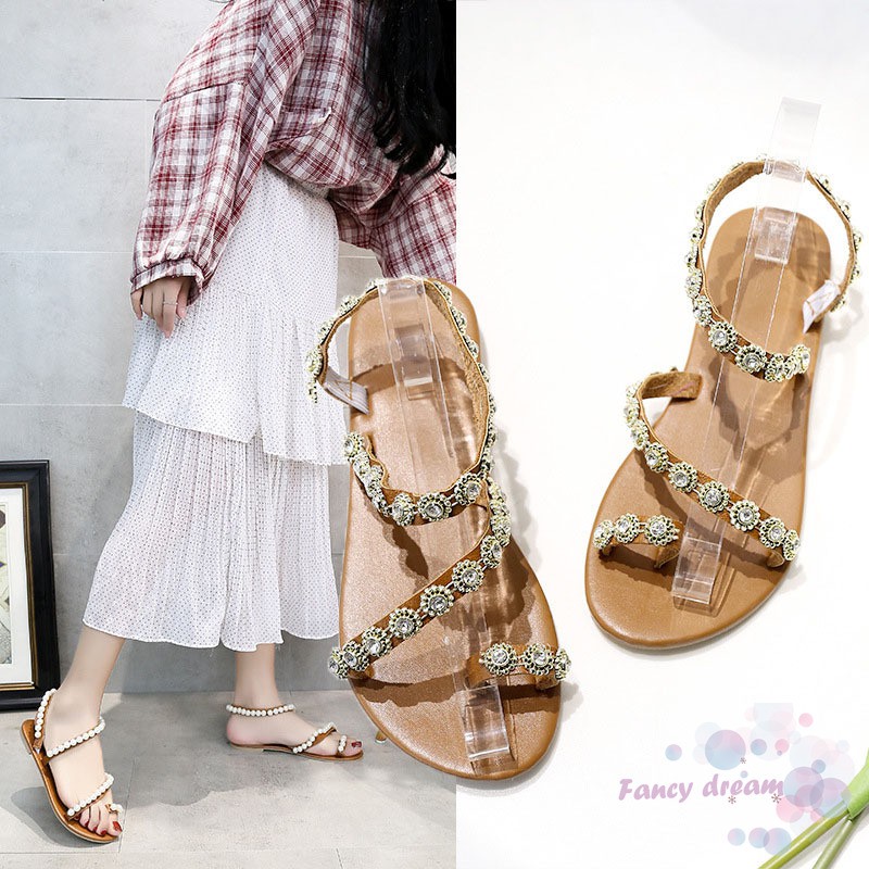 Dép Xỏ Ngón Đính Hoa Phong Cách Boho Cho Nữ