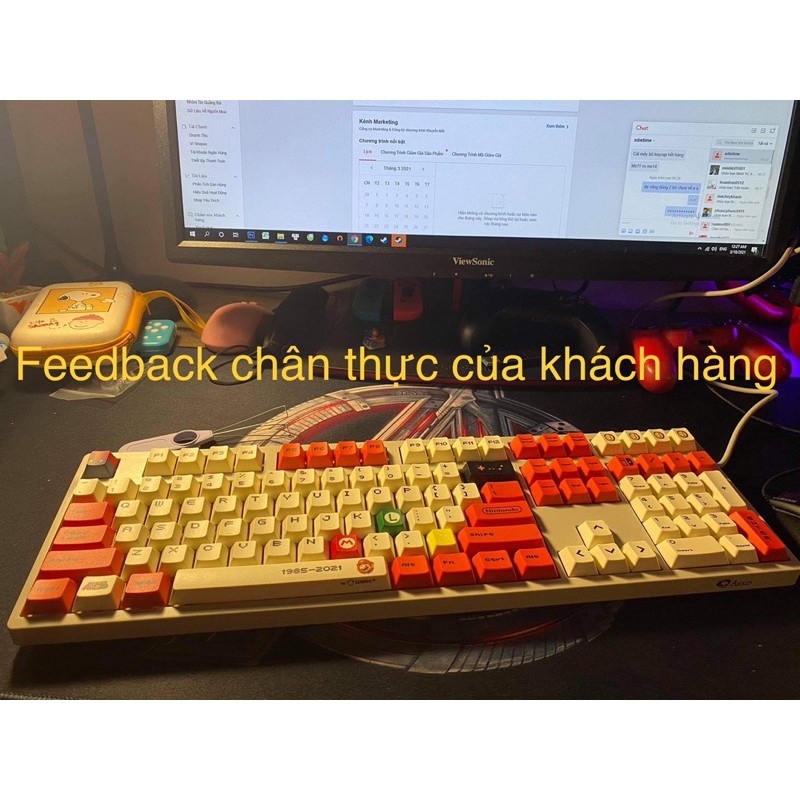 Set Keycap Thick Cherry Mario Đỏ 119 Phím PBT Dye_Sub