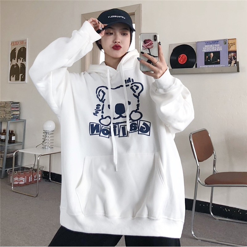 [Áo hoodie nữ form rộng]  Áo hoodie nữ form rộng dài oversize quảng châu vải nỉ in hình chất