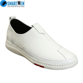 Giày lười da thật tăng chiều cao SmartMen GL-28 Trắng