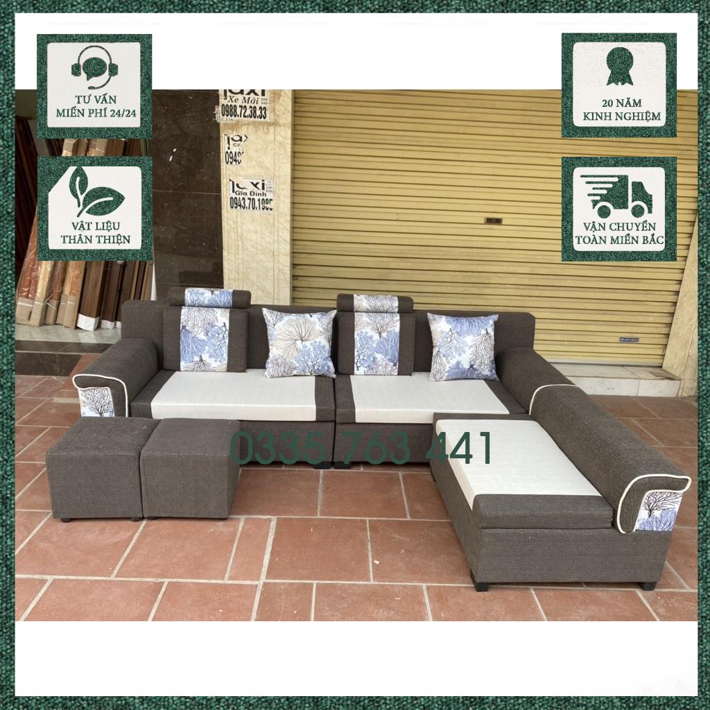 Bàn ghế phòng khách sofa góc L kích thước 2m4x1m6 khung gỗ tự nhiên bọc đệm nỉ nhiều màu sắc tùy chọn- giá tại xưởng