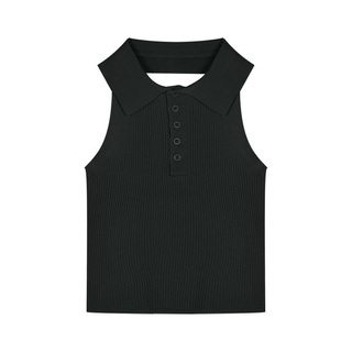 Áo Croptop Ba Lỗ Cổ Bẻ Gài Nút
