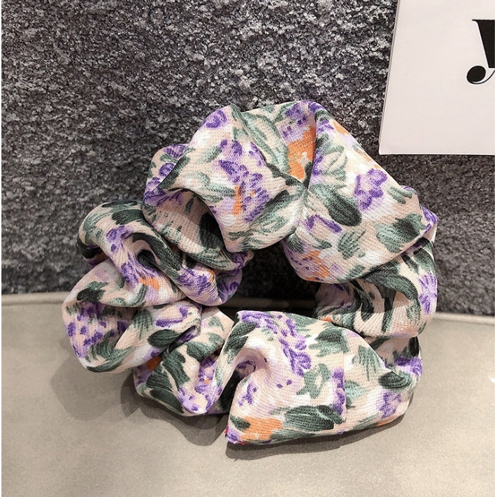 Dây buộc tóc Scrunchies vải mềm Vintage in hoa dịu dàng HD55