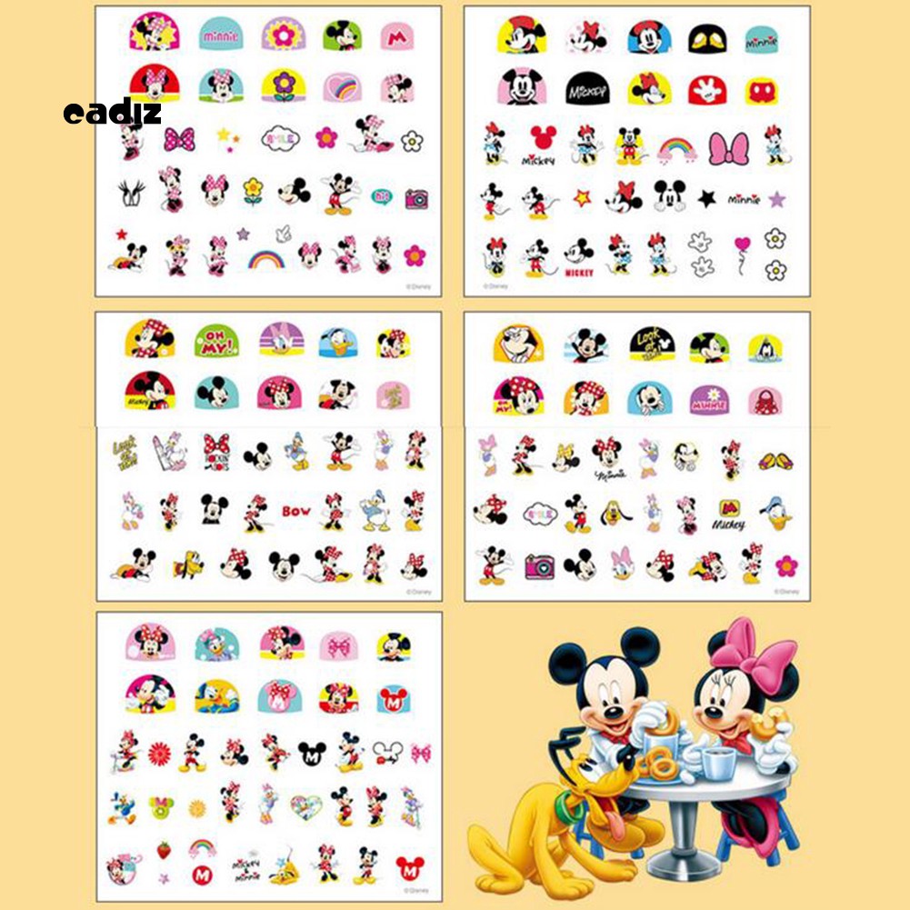 [Hàng mới về] Tấm Nhãn Dán Dán Móng Tay Hình Chuột Mickey/ Minnie/ Công Chúa Hoạt Hình Màu Trắng Bắt Mắt