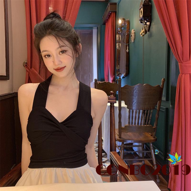 Áo Hai Dây Dệt Kim Cổ Chữ V Màu Trơn Thời Trang Cho Nữ