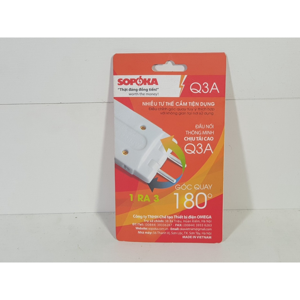 Ổ cắm chia SOPOKA thông minh Q3A-Q5T, 2 chân xoay chiều 180 độ, chịu tải 2200W - Điện nước gia dụng Hoàng Kim