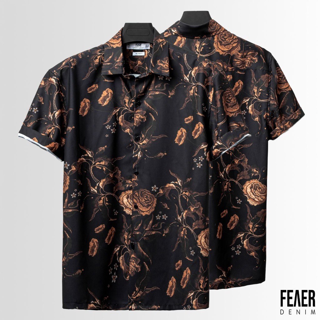 Áo sơ mi nam FEAER DENIM tay ngắn chất lụa họa tiết hoa vàng Gold Flo - Hàng mới về