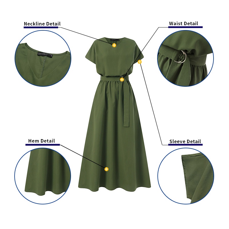 Zanzea Đầm Dài Tay Ngắn Cổ Chữ V Form Rộng Thời Trang Cho Nữ