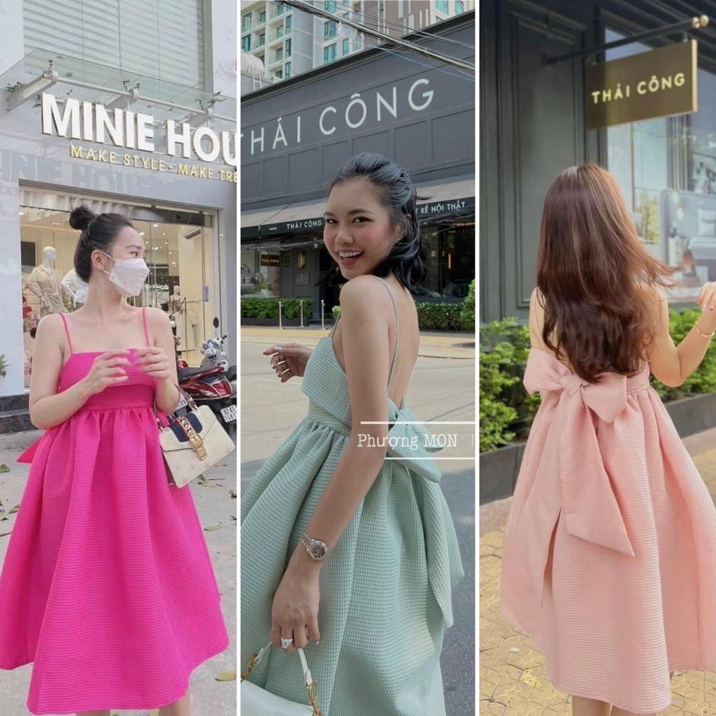 Đầm xốp 2 dây nơ lưng gấm 💖 KÈM ẢNH THẬT