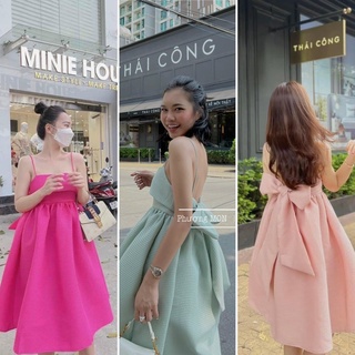 Đầm xốp 2 dây nơ lưng gấm 💖 KÈM ẢNH THẬT