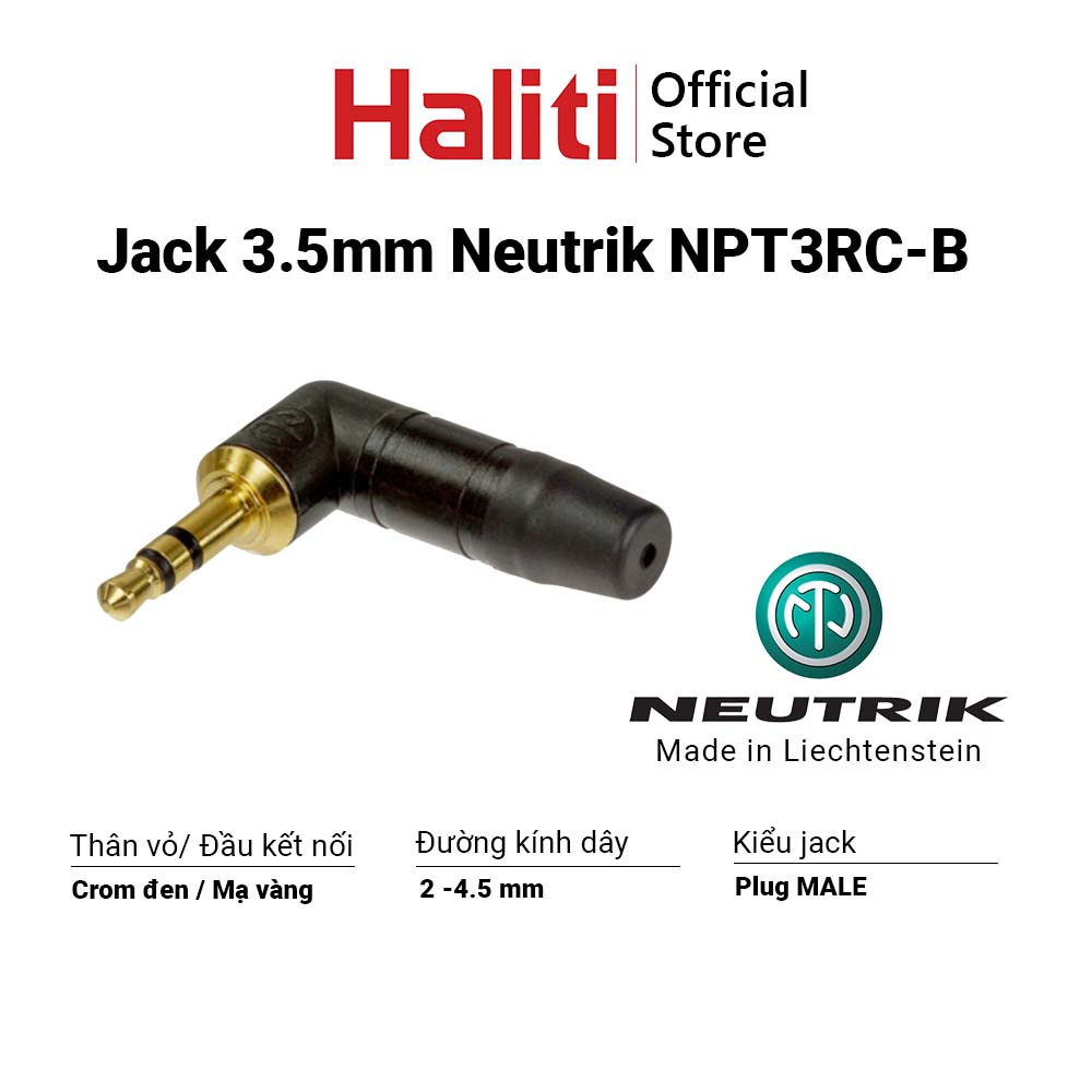 Jack 3.5mm Neutrik NTP3RC-B - Chân giắc được mạ vàng- Giắc Neutrik chính hãng- Haliti Phụ kiện Official Store