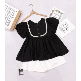 [Shop bigsize nữ 50kg-90kg]  Set áo babydoll cổ viền + quần short