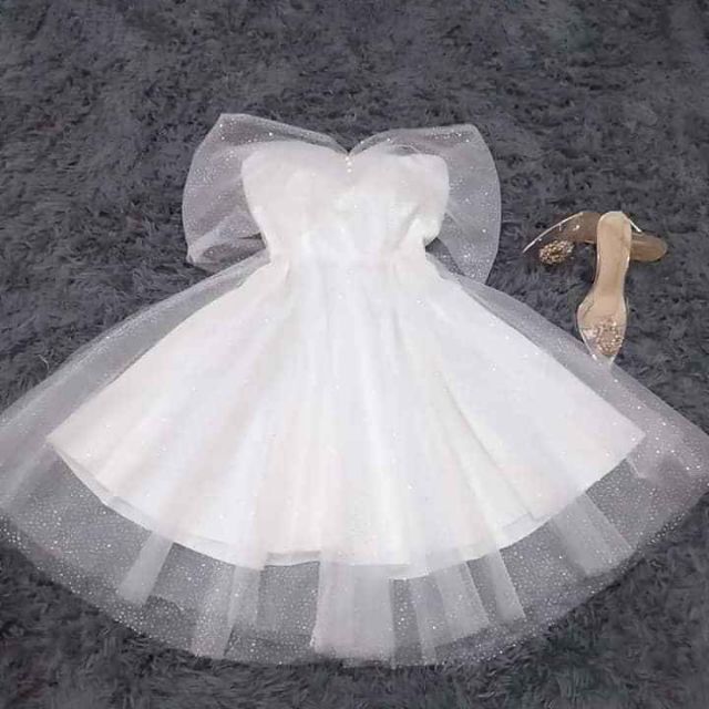 Đầm xòe công chúa, trễ vai kim sa