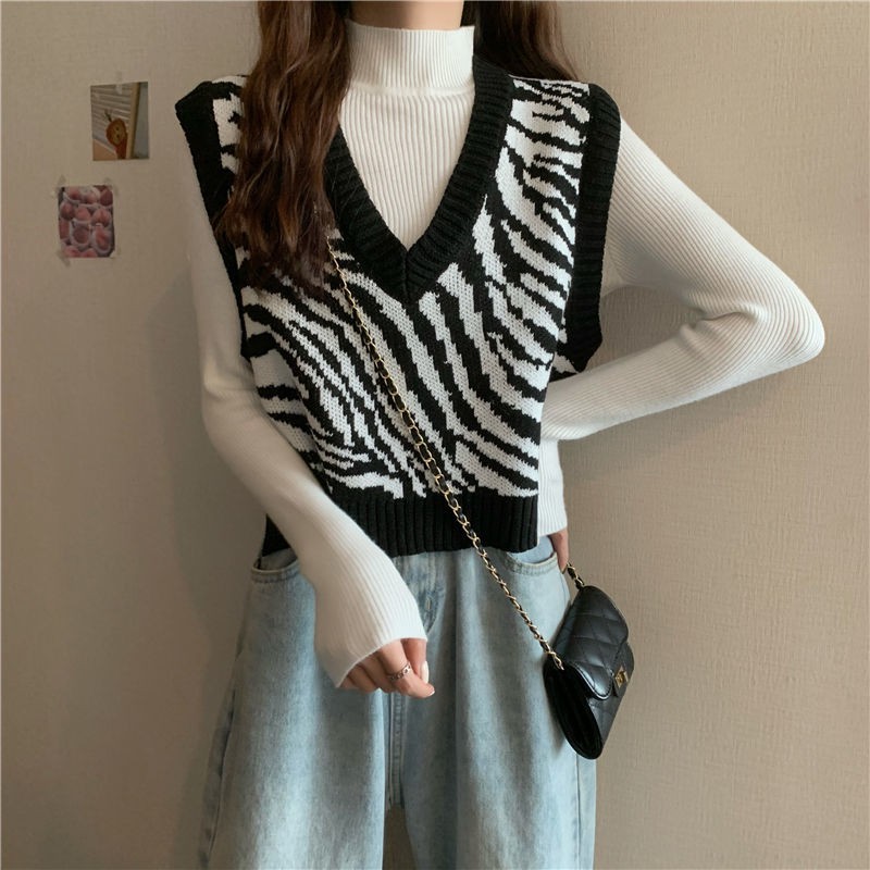 Fashion Feminine Zebra Pattern Sleeveless Shirt | BigBuy360 - bigbuy360.vn