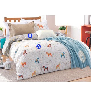 Vải may chăn ga áo gối,gối ôm khổ 2m35 hình chú ngựa chấm bi