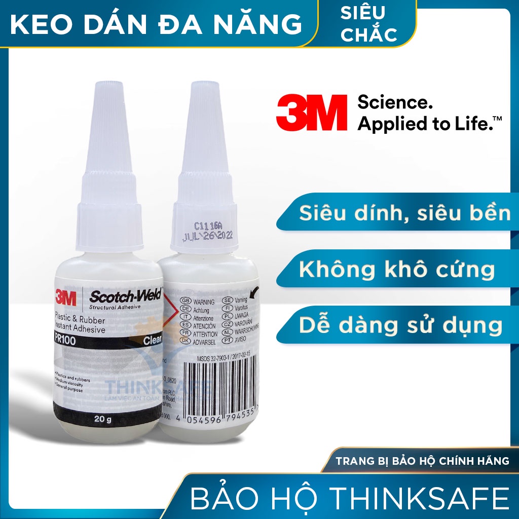 Keo dán đa năng 3M Thinksafe, dán mica, tường gạch, dãn gỗ, sắt, cao su, keo lâu khô điều chỉnh dễ dàng - 3M Pr100