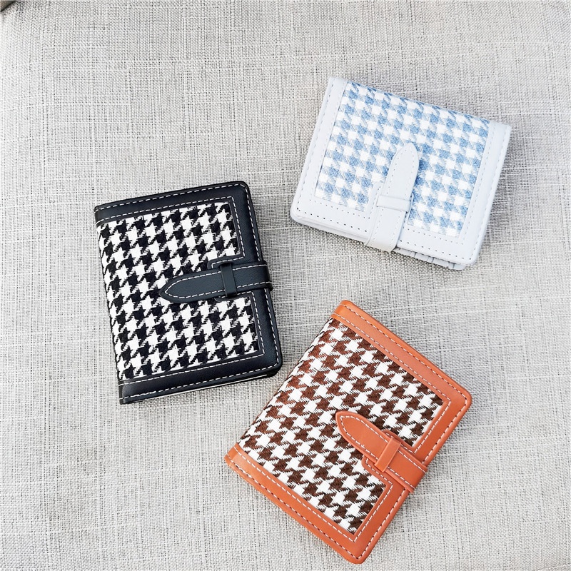 Ví Nữ Ngắn Cao Cấp Cầm Tay, Bóp Nữ Mini thời trang Đẹp T18 ST1 Houndstooth Da PU nhỏ gọn tiện lợi