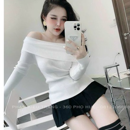 Áo bẹt vai tay dài  nữ chất thun gân dầy trang phục thu đông