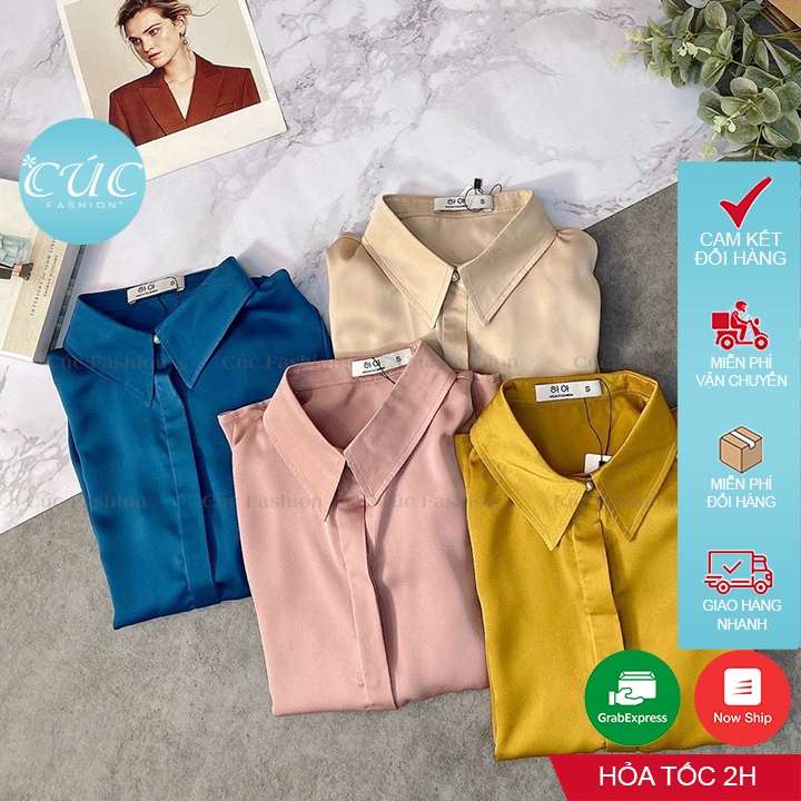 Áo sơ mi nữ CÚC FASHION somi tay ngắn cao cấp vải lụa đẹp kiểu công sở trắng nhiều màu áo cộc cổ lưới ngọc cao cấp A1167