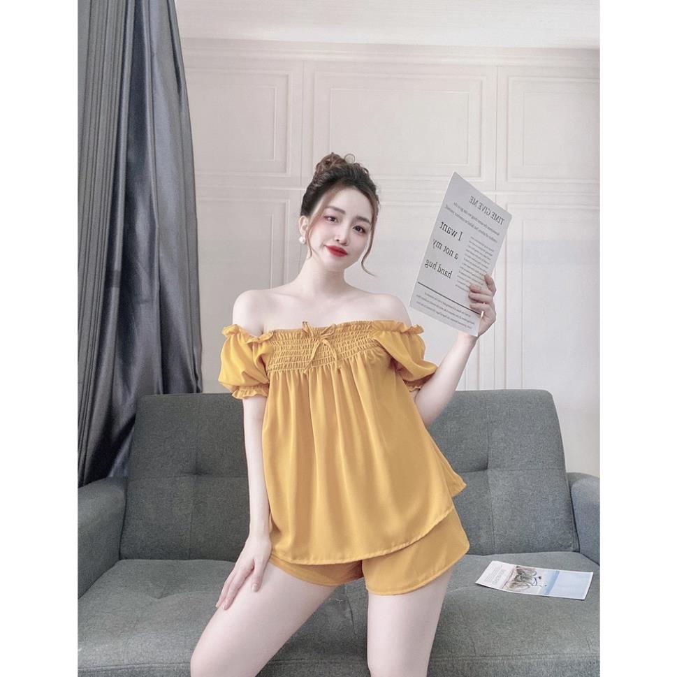 Đồ Bộ Nữ Áo Nhún Vai Chất Voan Tơ Cao Cấp , Đồ Mặc Nhà, Bộ Đùi Nữ Mặc Được Nhiều Kiểu Chất Mềm Mịn Xịn Xò. | BigBuy360 - bigbuy360.vn
