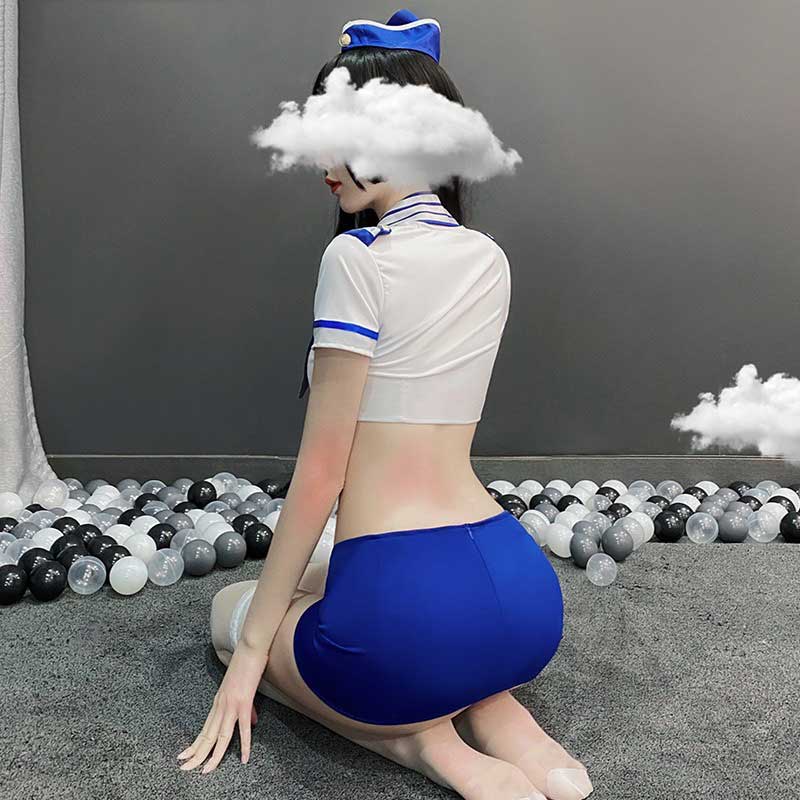 Đồ ngủ sexy nữ gợi cảm cosplay nàng tiếp viên áo trắng váy xanh quyến rũ 1612 | BigBuy360 - bigbuy360.vn